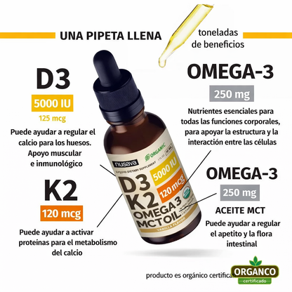 Vitamina Líquida K2 D3 + Omega 3®: Fortalece tus huesos y elimina el dolor articular en tiempo récord