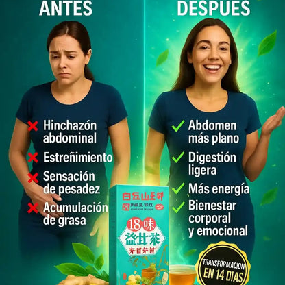 TÉ "CHUPA PANZA" DE 18 HIERBAS®: Desbloquea tu metabolismo y elimina la grasa acumulada desde la primera semana